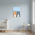 quadro infantil dois ursos amigos fundo azul