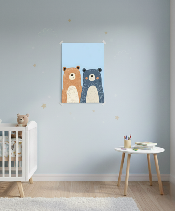 quadro infantil dois ursos amigos fundo azul