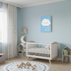quadro infantil nuvem feliz fundo azul