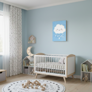 quadro infantil nuvem feliz fundo azul