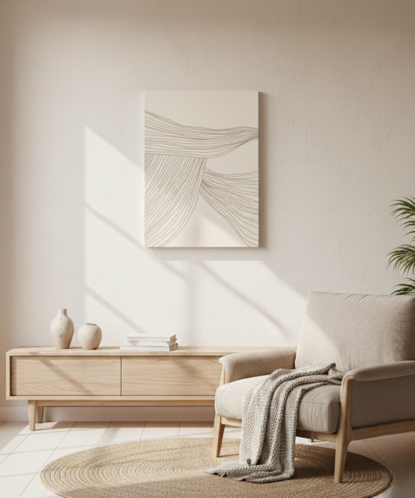 quadro decorativo abstrato fluxo de linhas marrom modelo 1