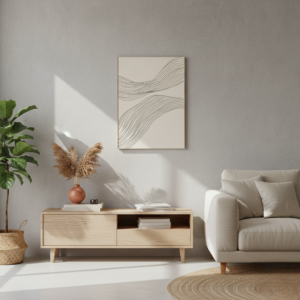 quadro decorativo abstrato fluxo de linhas pretas fundo areia