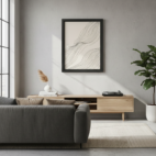 quadro decorativo abstrato fluxo de linhas pretas fundo areia modelo 1 (cópia)