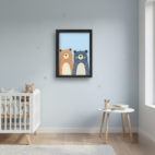 quadro infantil dois ursos amigos fundo azul