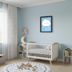 quadro infantil nuvem feliz fundo azul