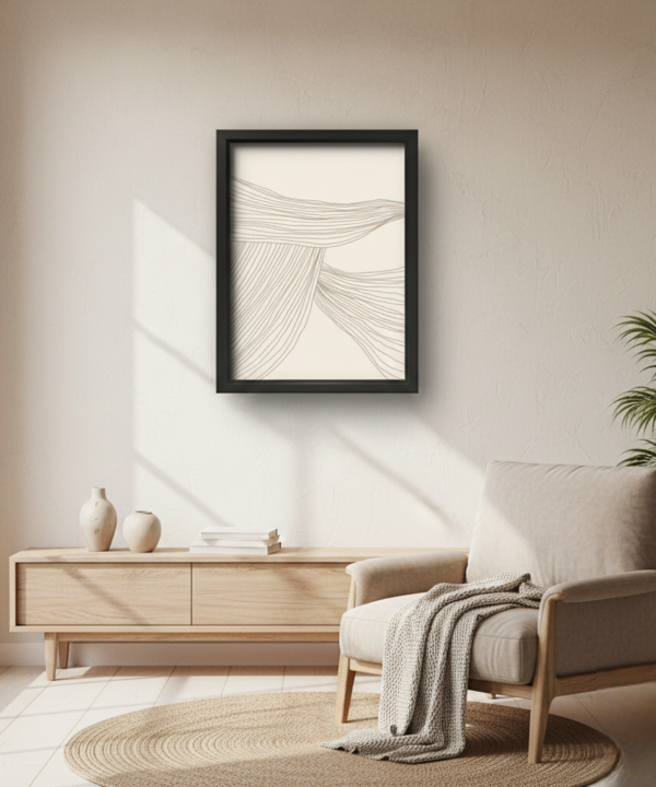 quadro decorativo abstrato fluxo de linhas marrom modelo 1