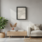 quadro decorativo abstrato fluxo de linhas pretas fundo areia