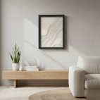 quadro decorativo abstrato fluxo de linhas pretas fundo areia modelo 2 (cópia)