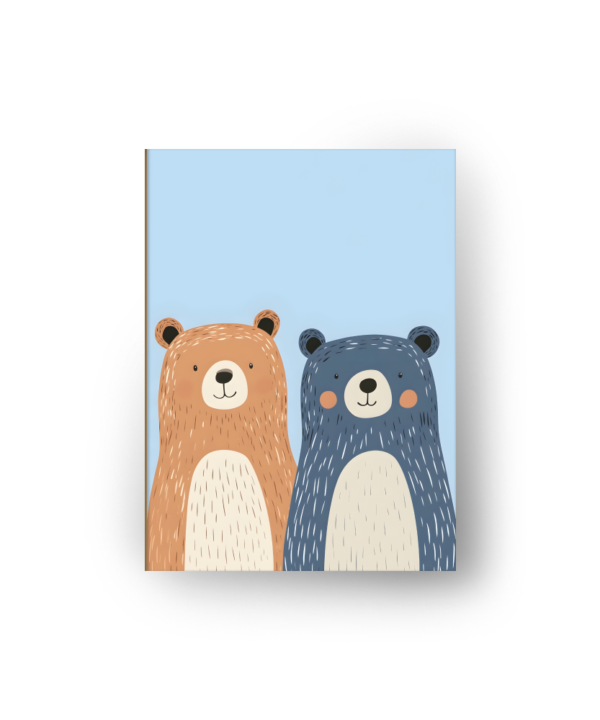 quadro infantil dois ursos amigos fundo azul