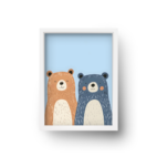 quadro infantil dois ursos amigos fundo azul