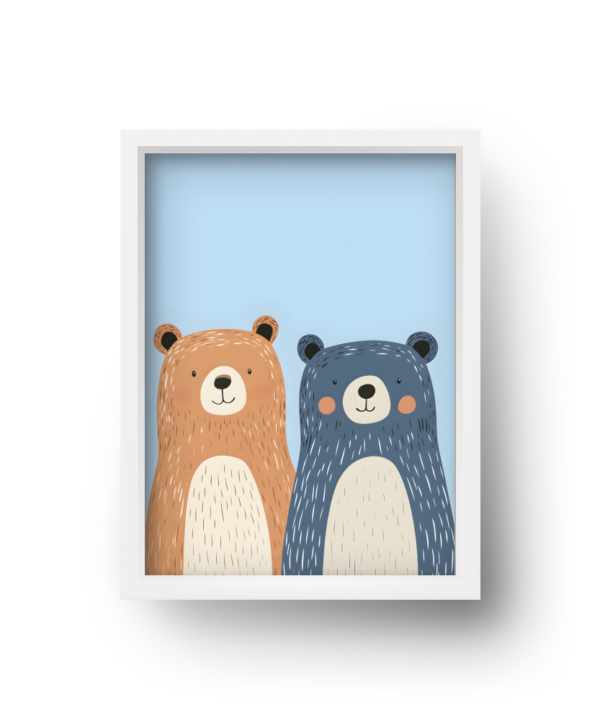 quadro infantil dois ursos amigos fundo azul
