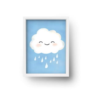 quadro infantil nuvem feliz fundo azul