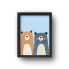 quadro infantil dois ursos amigos fundo azul