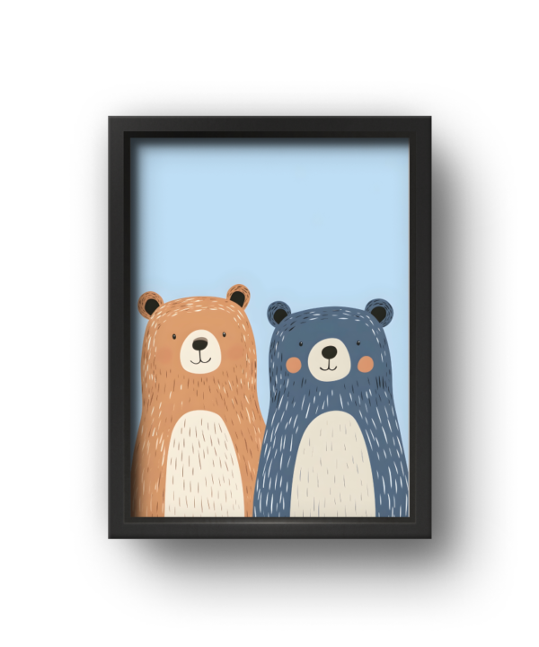 quadro infantil dois ursos amigos fundo azul