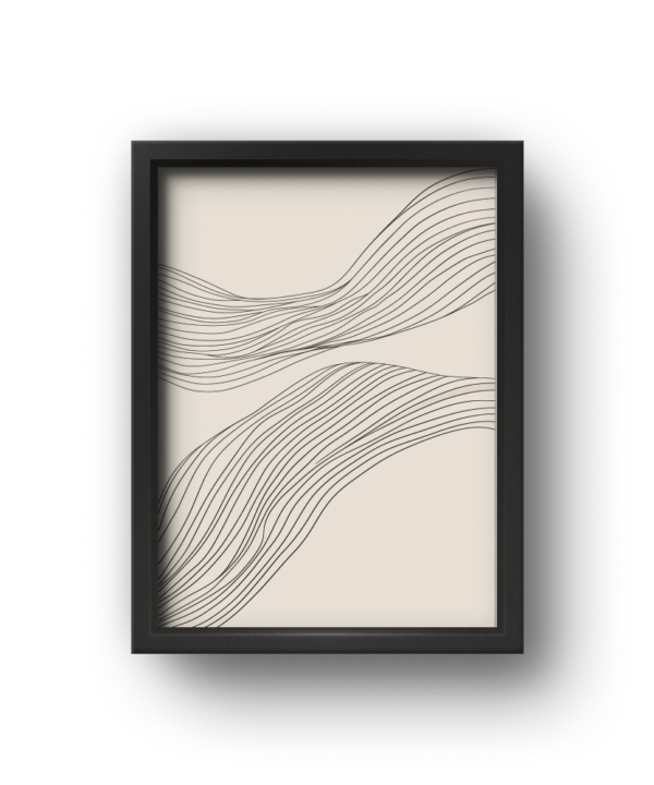 quadro decorativo abstrato fluxo de linhas pretas fundo areia